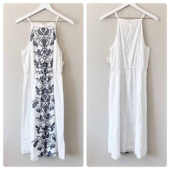 NWT! White Maison Jules Embroidered Midi Dress L - Picture 1 of 5